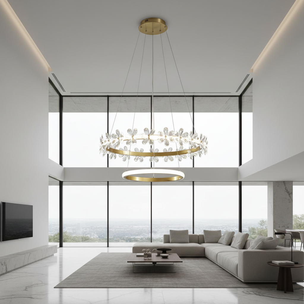 Flora Aura 80cm Dual-Ring K9 Crystal Chandelier Primary Perspective