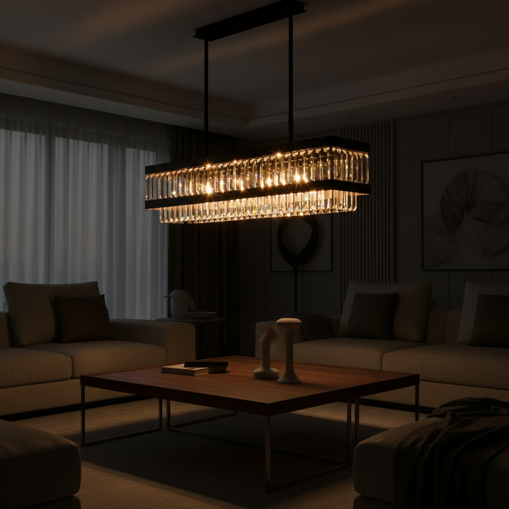 Kensington 100cm Linear K9 Crystal Chandelier Detail Perspective