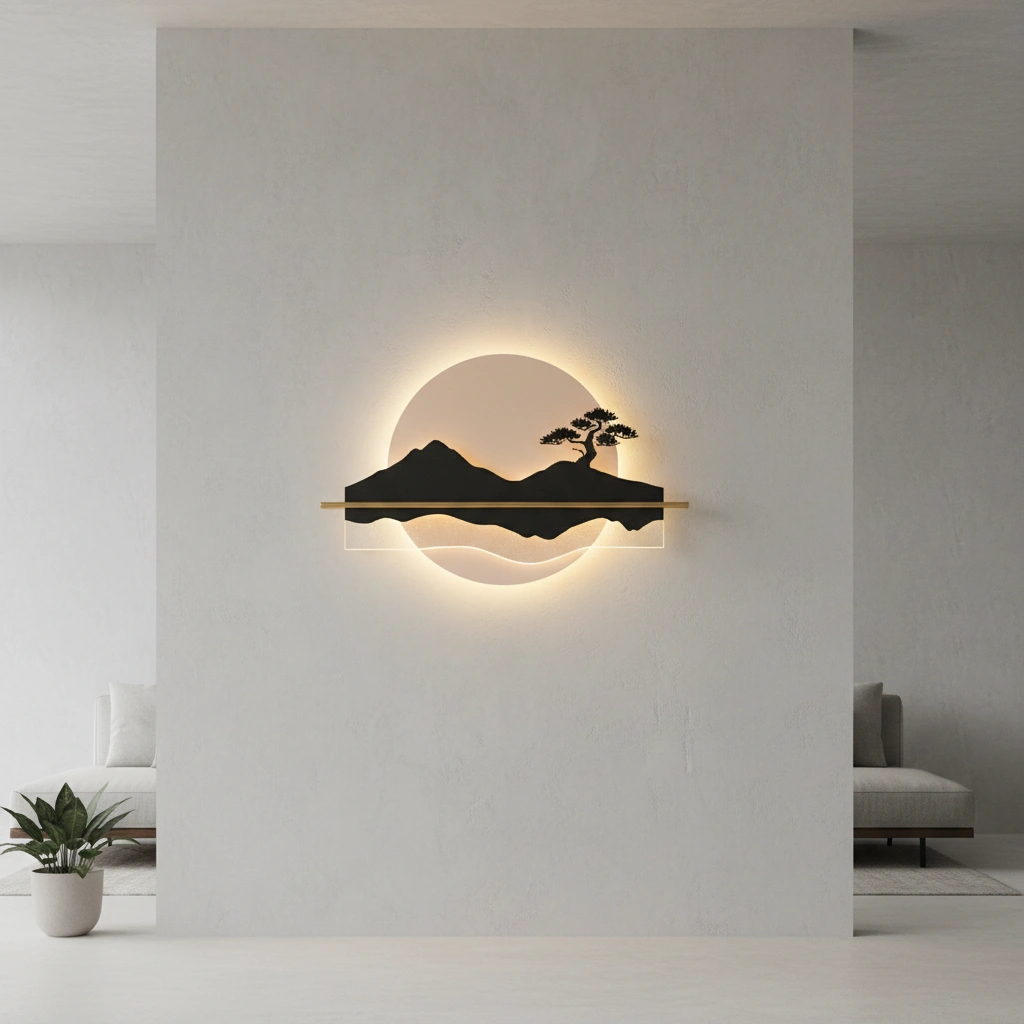 Komorebi 120cm Japandi Landscape Wall Sconce Angle 2