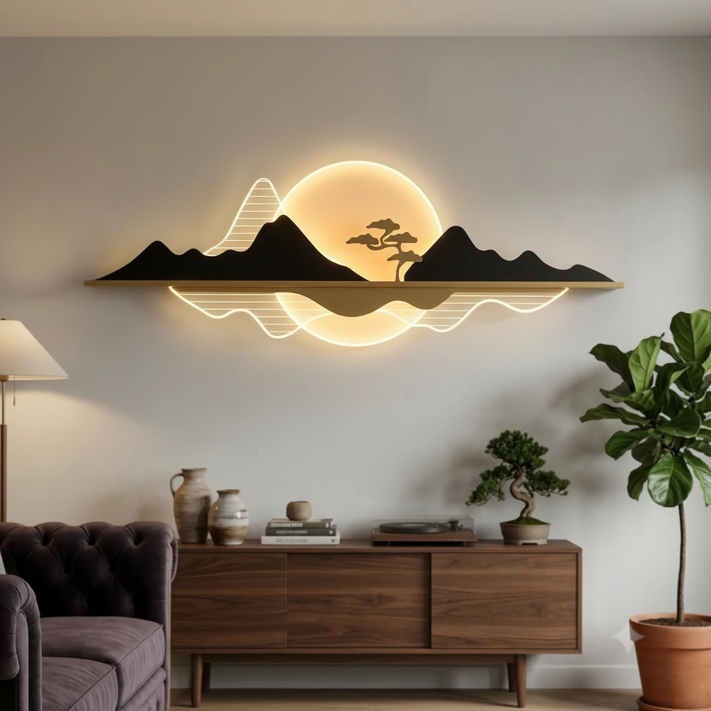 Komorebi 120cm Japandi Landscape Wall Sconce Angle 3