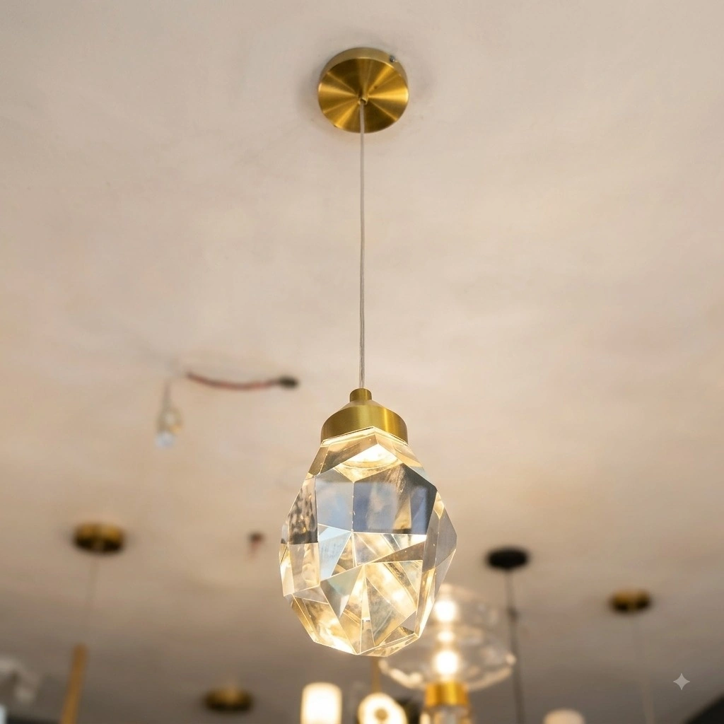 Krysta Gem Faceted Crystal & Brass Pendant Light
