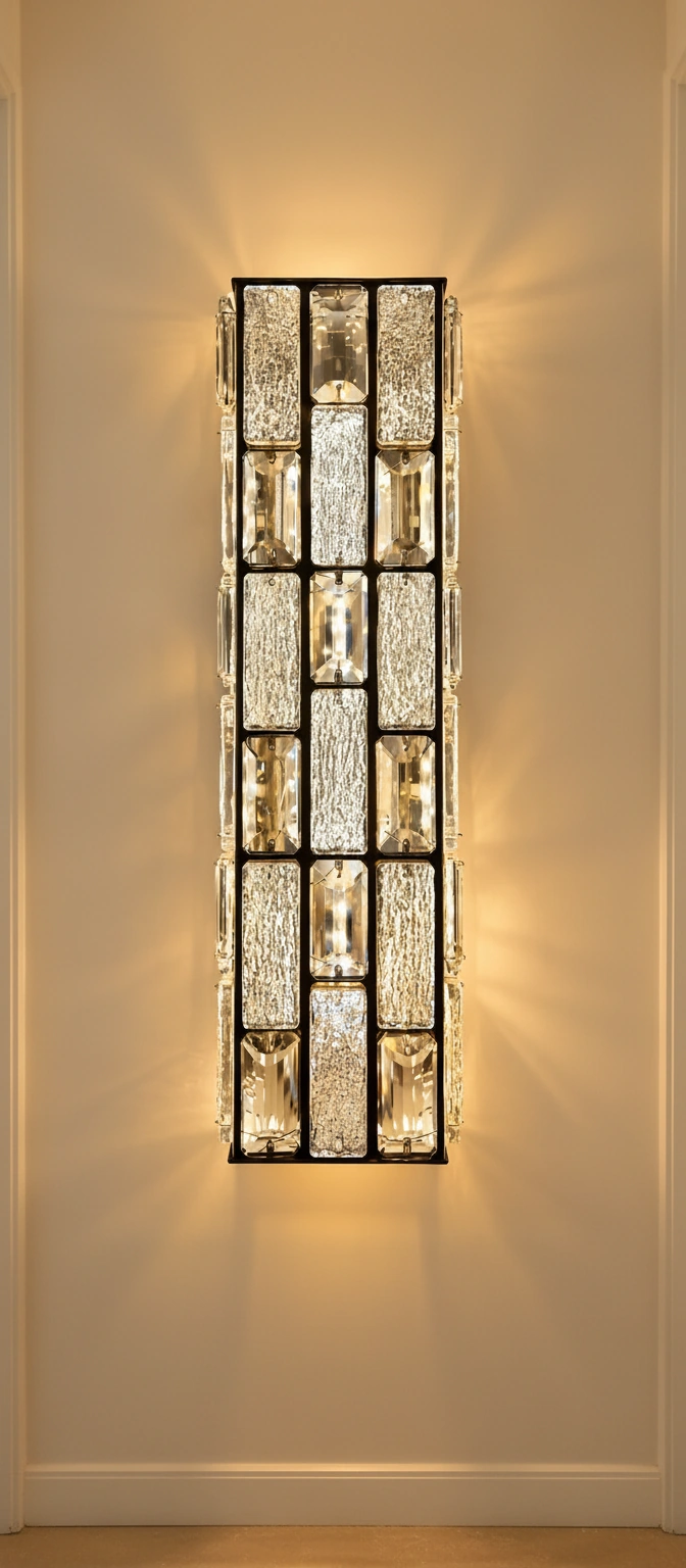 Manhattan Grid Art Deco Crystal Wall Sconce Angle 2
