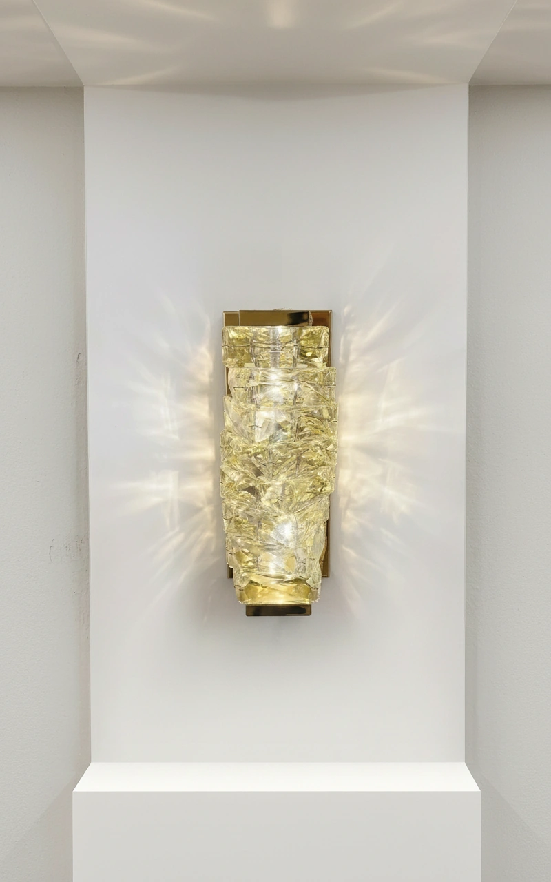 Murano Ice Block Polished Brass Wall Sconce Angle 2