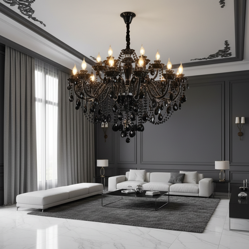 Noir Royale 18-Arm Black K9 Crystal Chandelier Primary Perspective