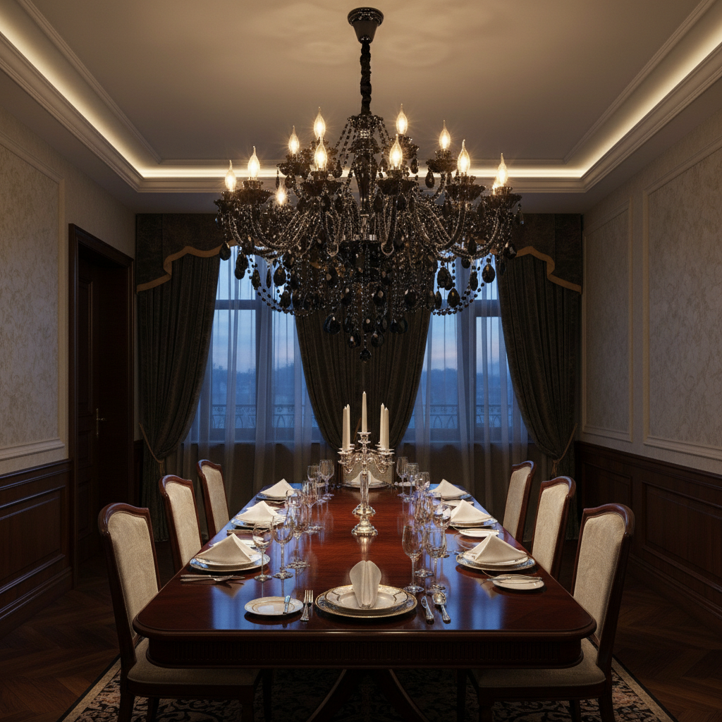 Noir Royale 18-Arm Black K9 Crystal Chandelier Detail Perspective