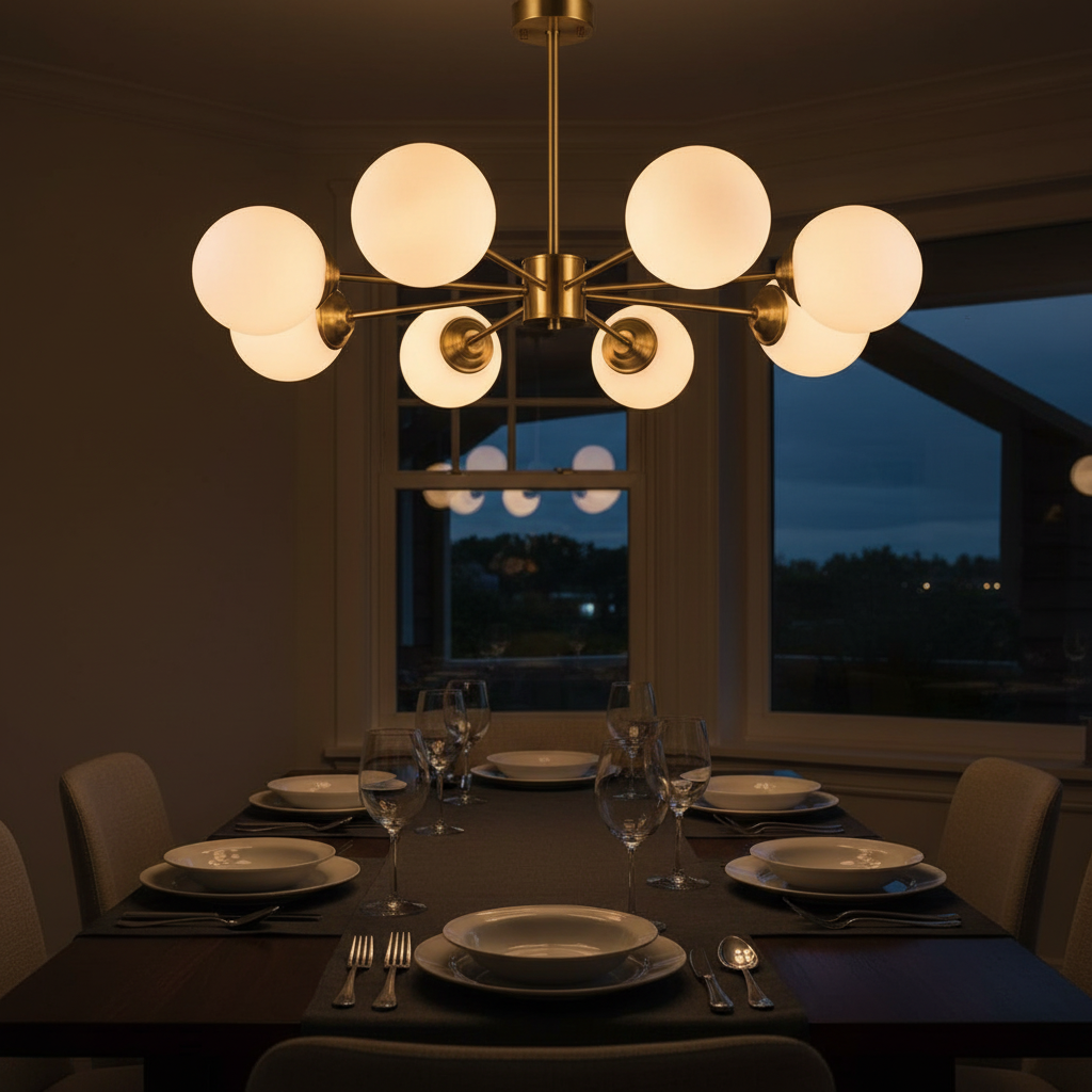 Orion 8-Globe Mid-Century Chandelier Detail Perspective