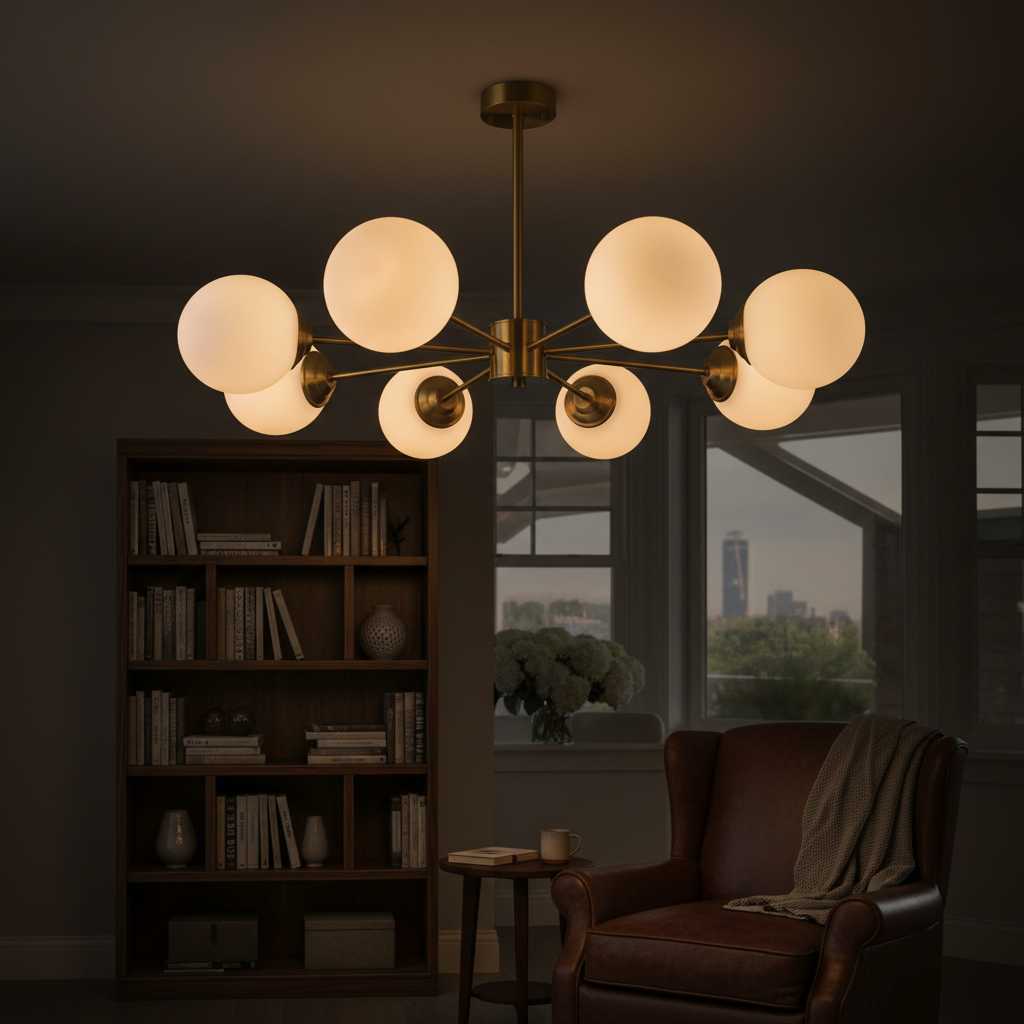 Orion 8-Globe Sputnik Chandelier Angle 4