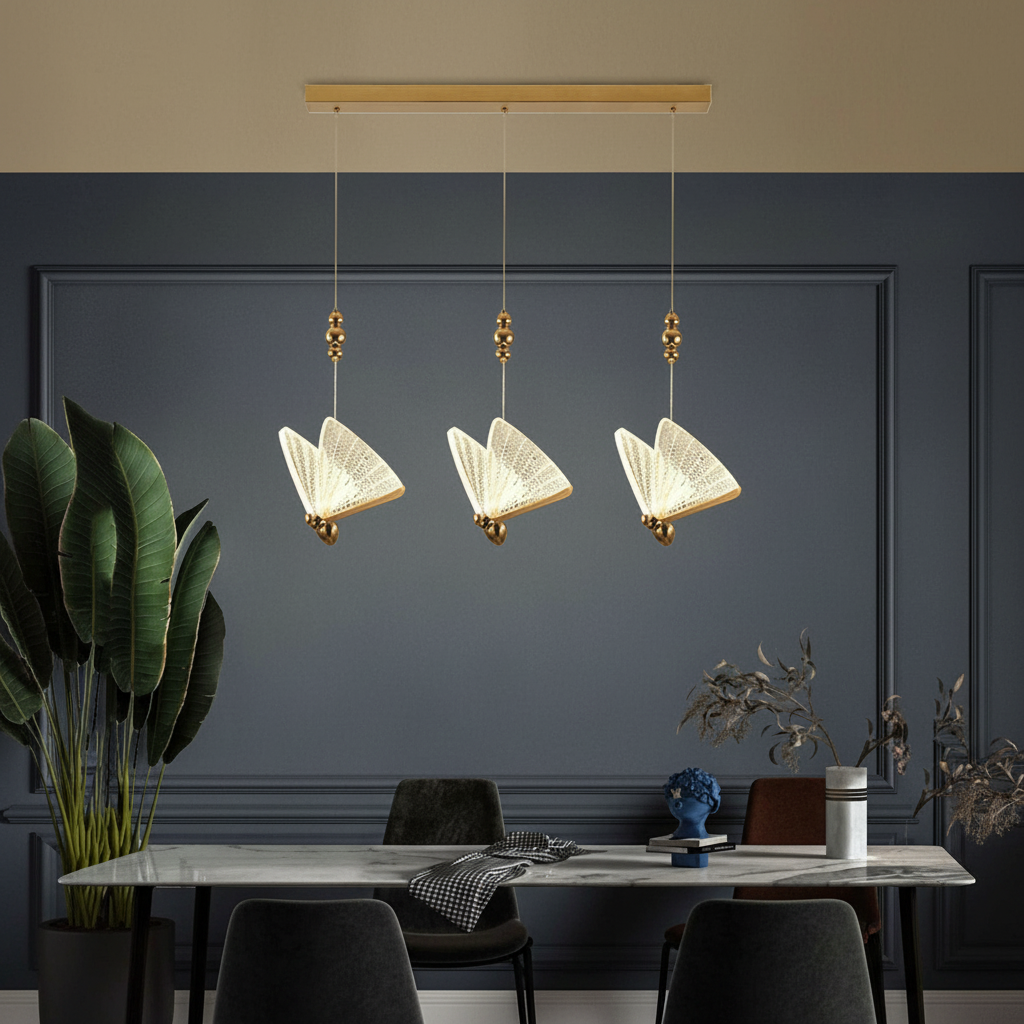 Papillon 3-Light Linear Butterfly Pendant Angle 2