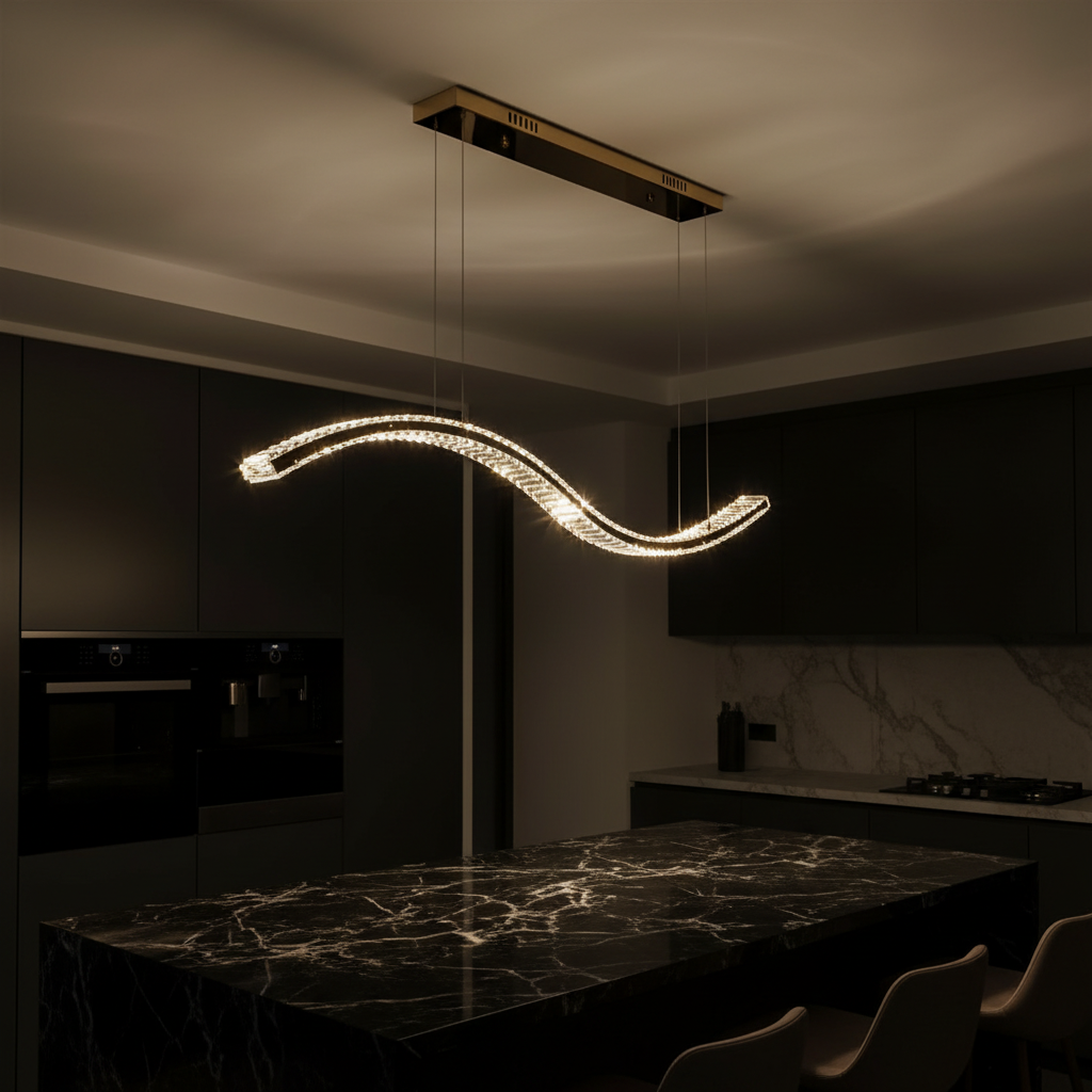 Serpentina 120cm Crystal Wave Pendant Detail Perspective