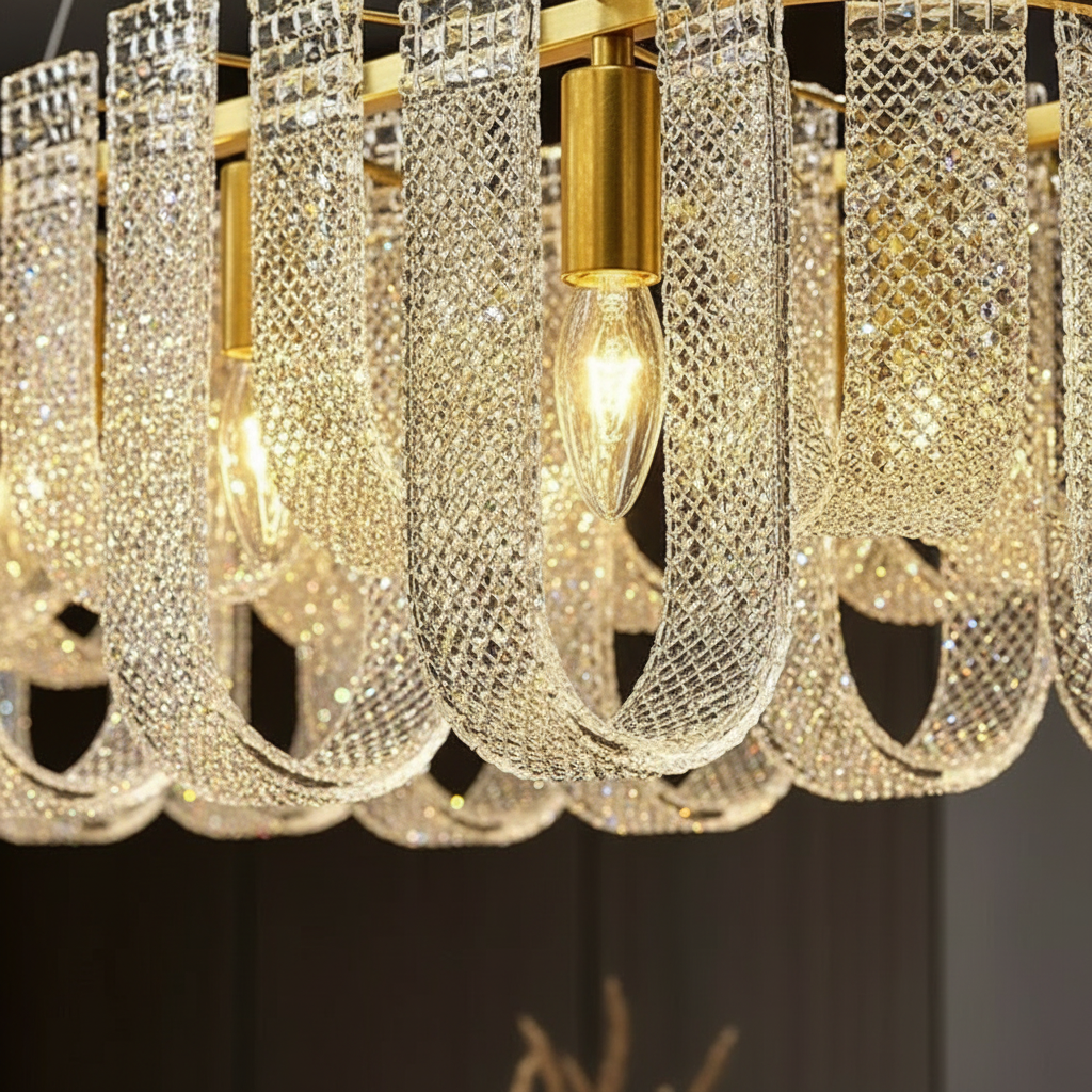 Verona 1200 Linear Crystal Mesh Chandelier Angle 3