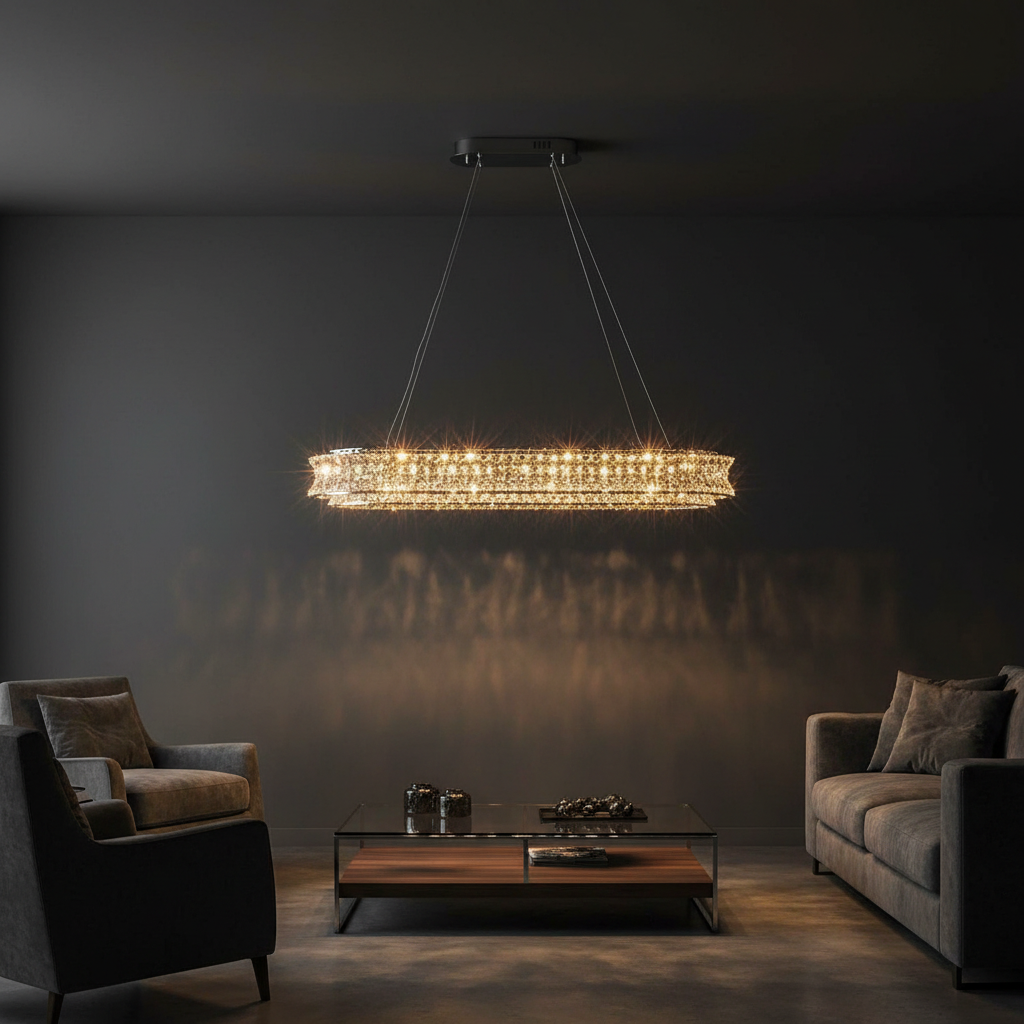 Verona 120cm Crystal Wave Linear Chandelier Detail Perspective