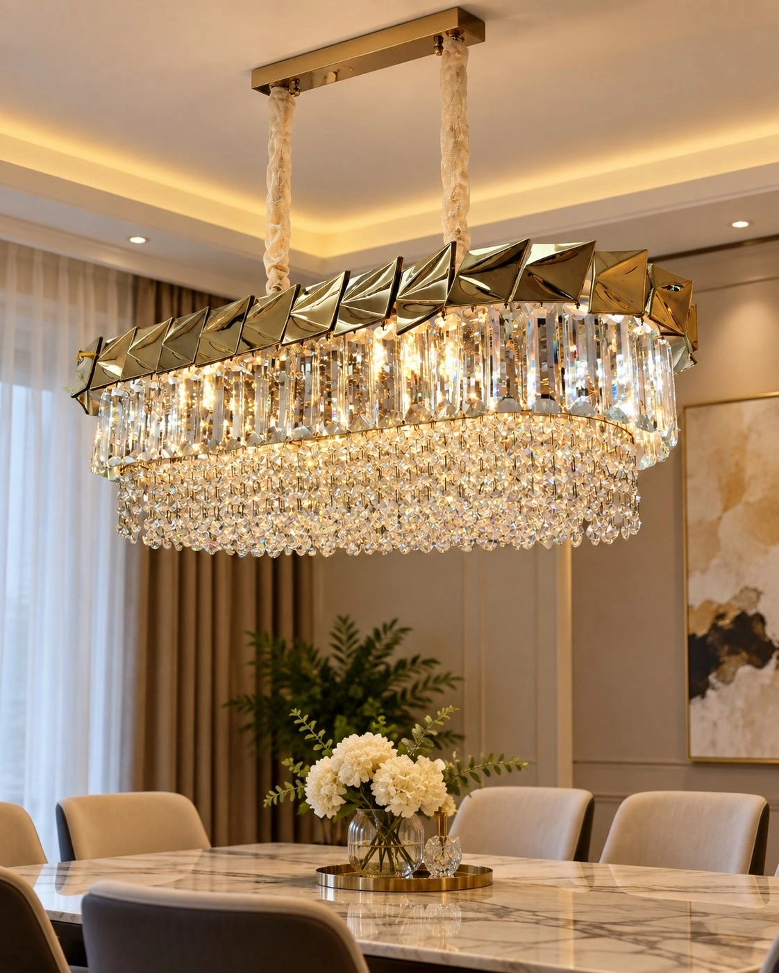 Verona 120cm Rectangular Gold & K9 Crystal Chandelier