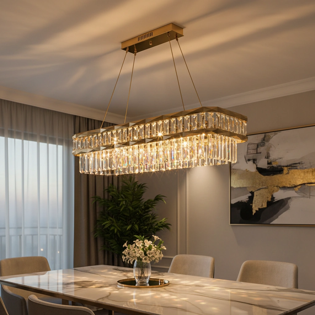 Verona 120cm Rectangular Gold & K9 Crystal Chandelier Angle 4
