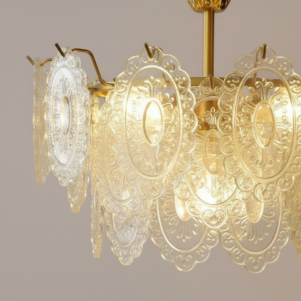 Verona 70cm Embossed Glass Chandelier Angle 3