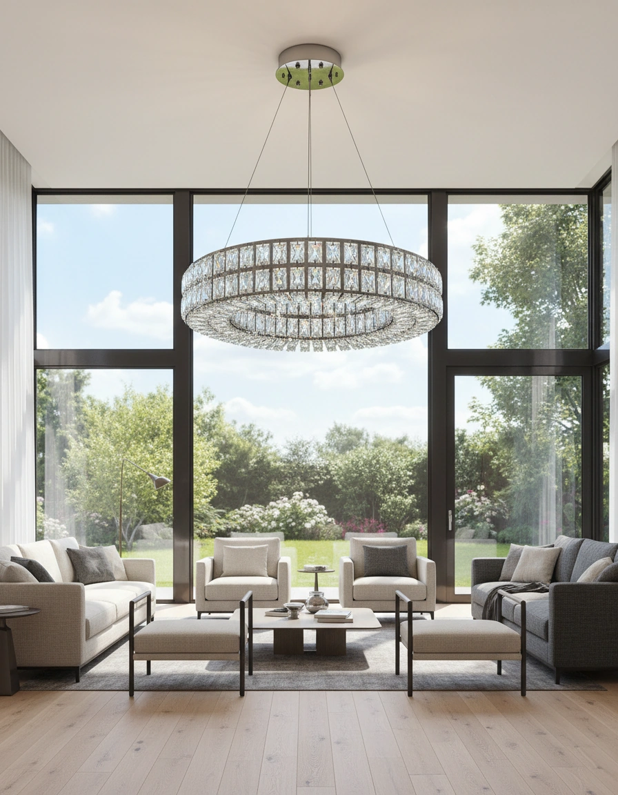 Verona 80cm Polished Chrome Crystal Ring Chandelier Angle 2