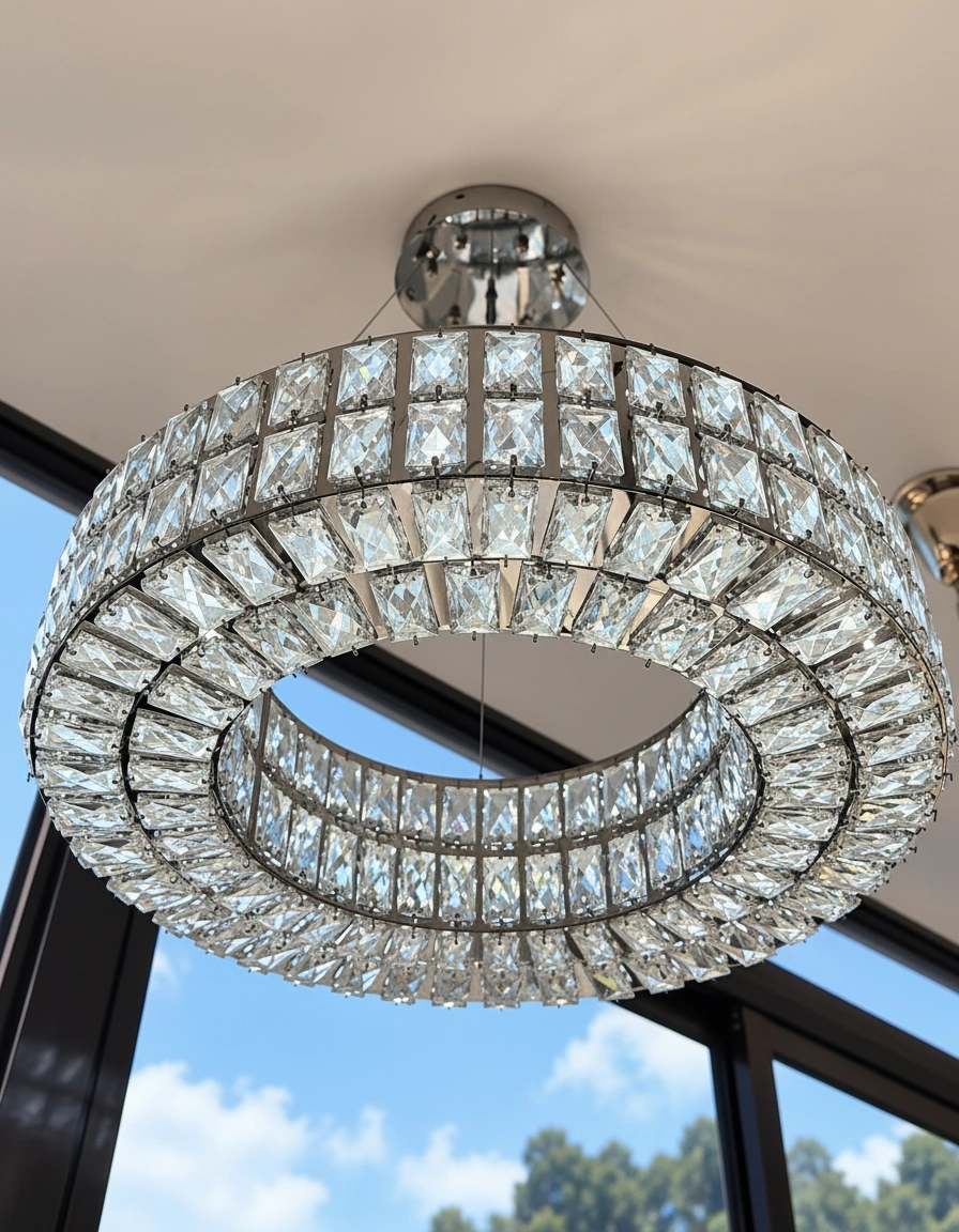 Verona 80cm Polished Chrome Crystal Ring Chandelier Angle 3