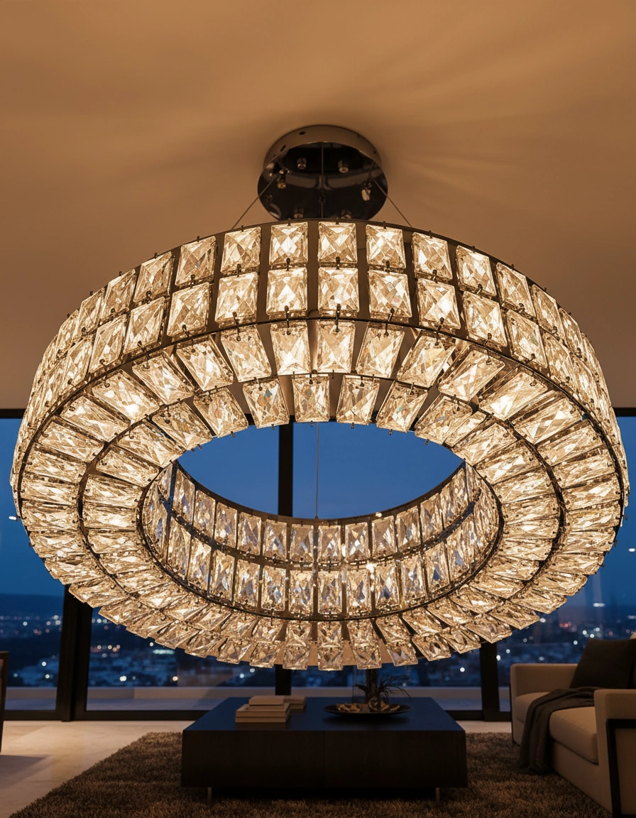 Verona 80cm Polished Chrome Crystal Ring Chandelier Angle 4
