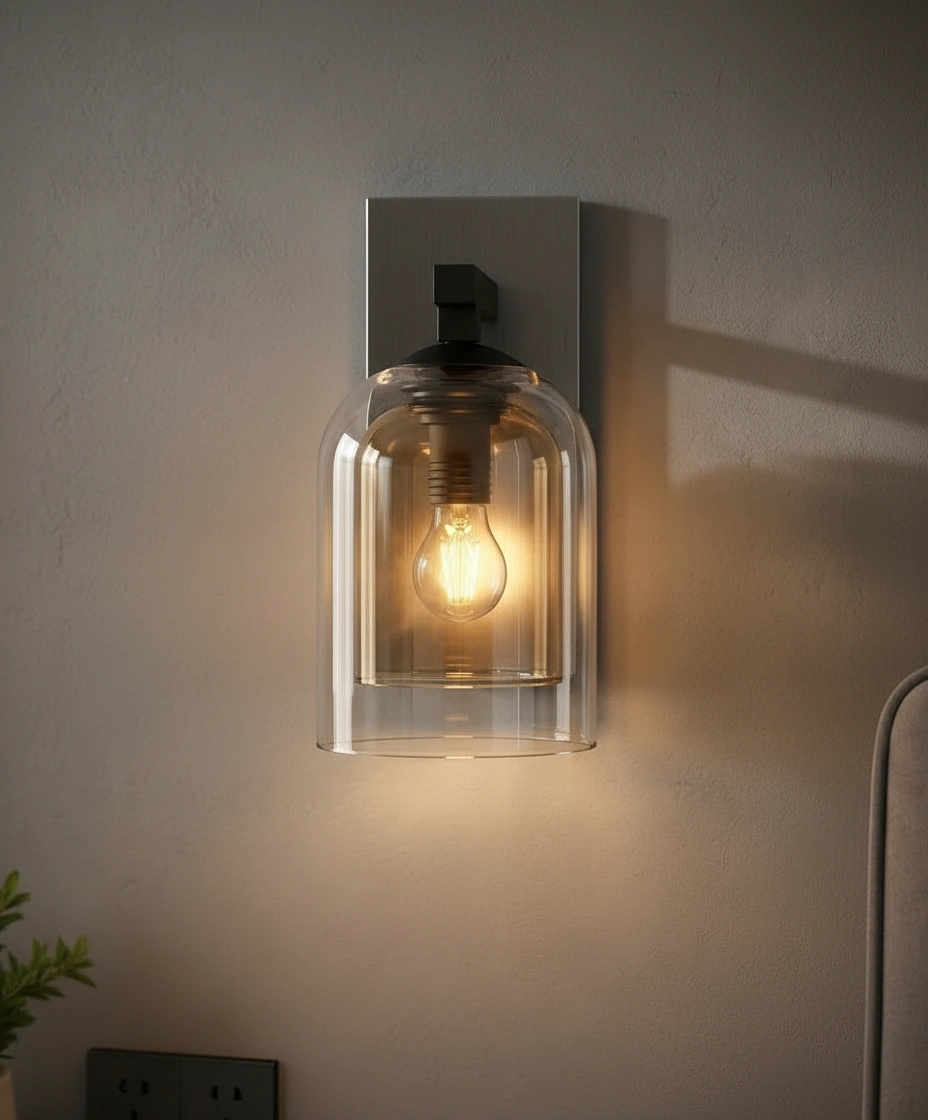 Verona Industrial Double-Glass Wall Sconce Angle 3